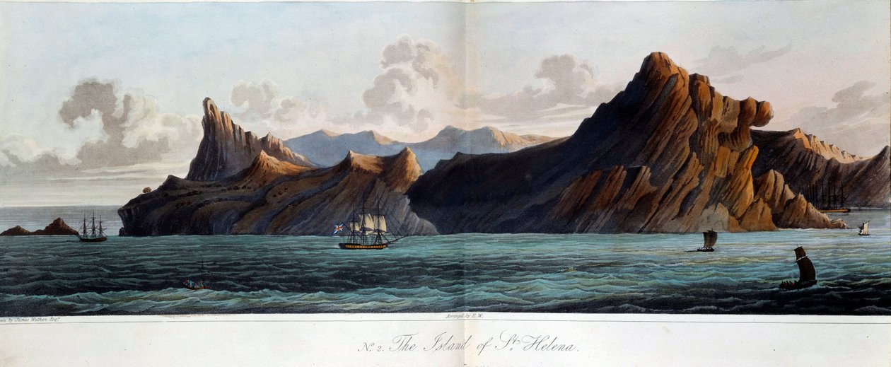 Udsigt over øen Sainte Helene (Sainte-Helene) i det 19. århundrede. Akvarel af James Wathen (d. 1828) Paris, Musee de l