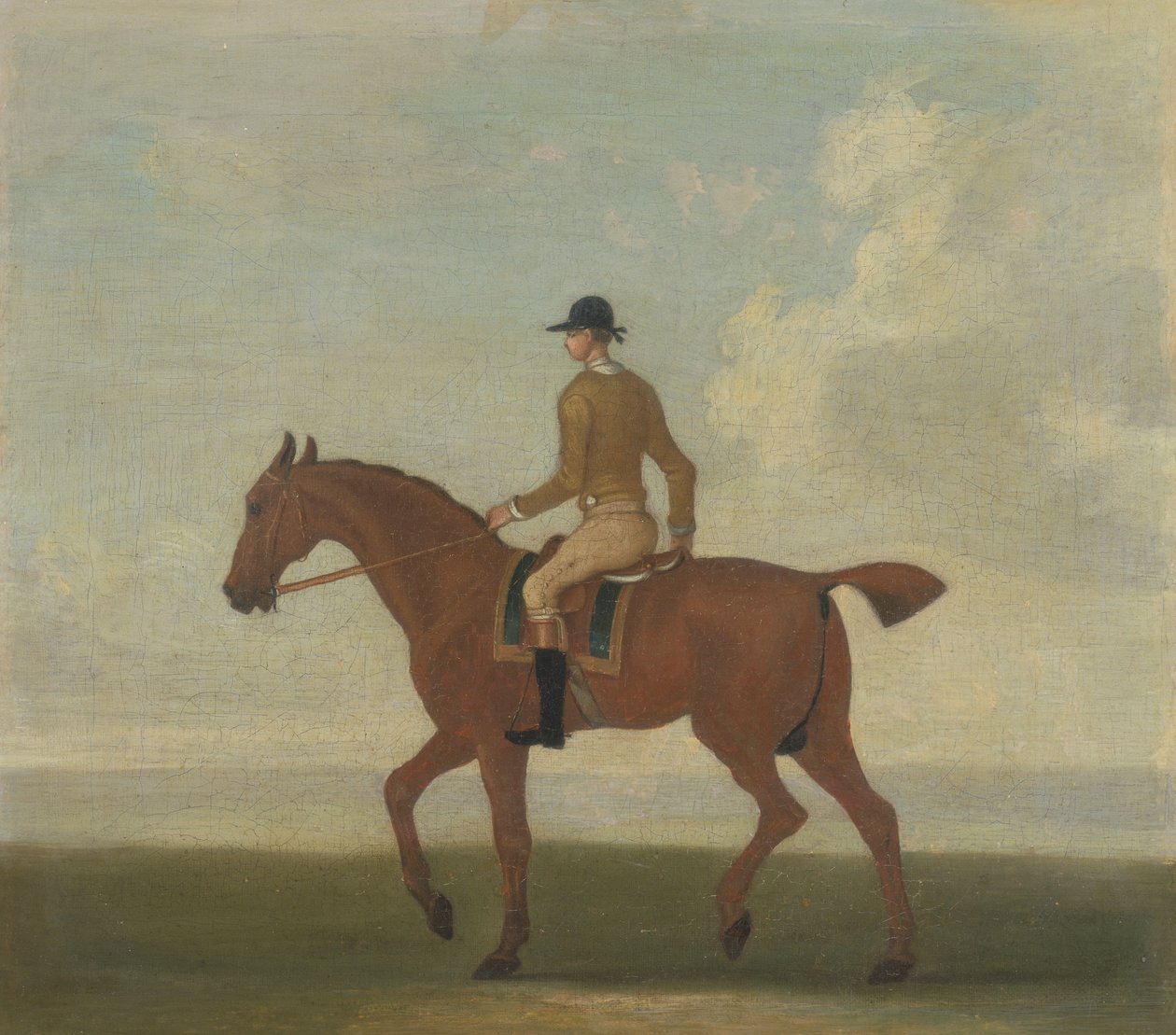 A Chestnut Racehorse with Jockey Up, ca. 1730 (olie på lærred) af James (attr.) Seymour