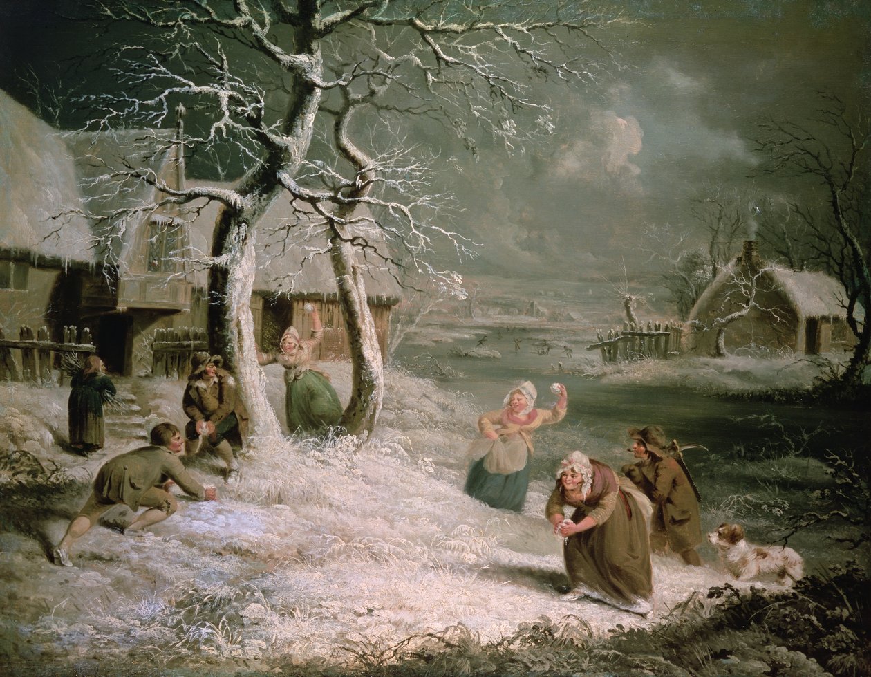 Peasants Snowballing, ca. 1790 (olie på lærred) af James (attr. to) Ward