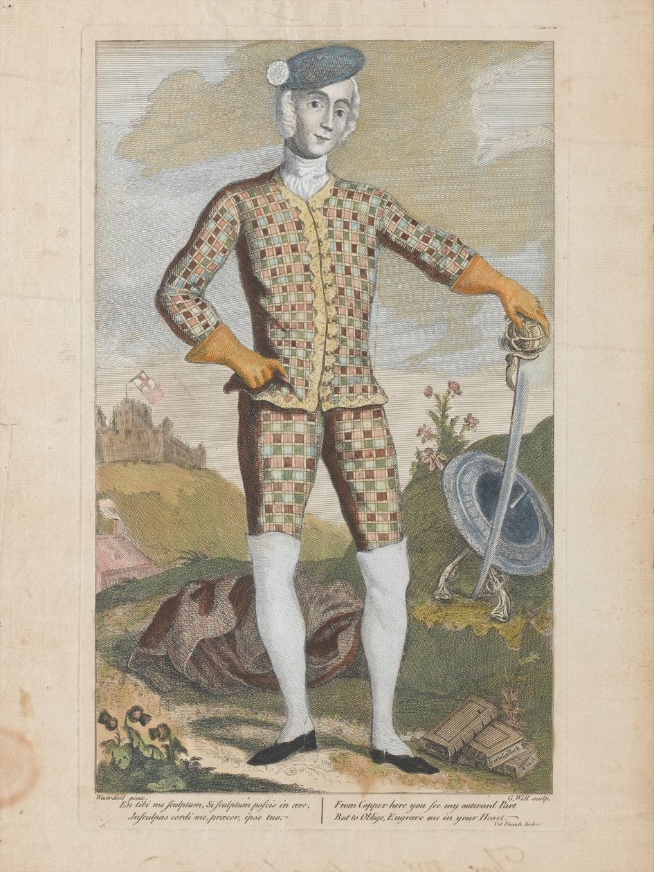 Prins Charles Edward Stuart (farvet gravering) af James (c.1692 1767) (after) Wasdail
