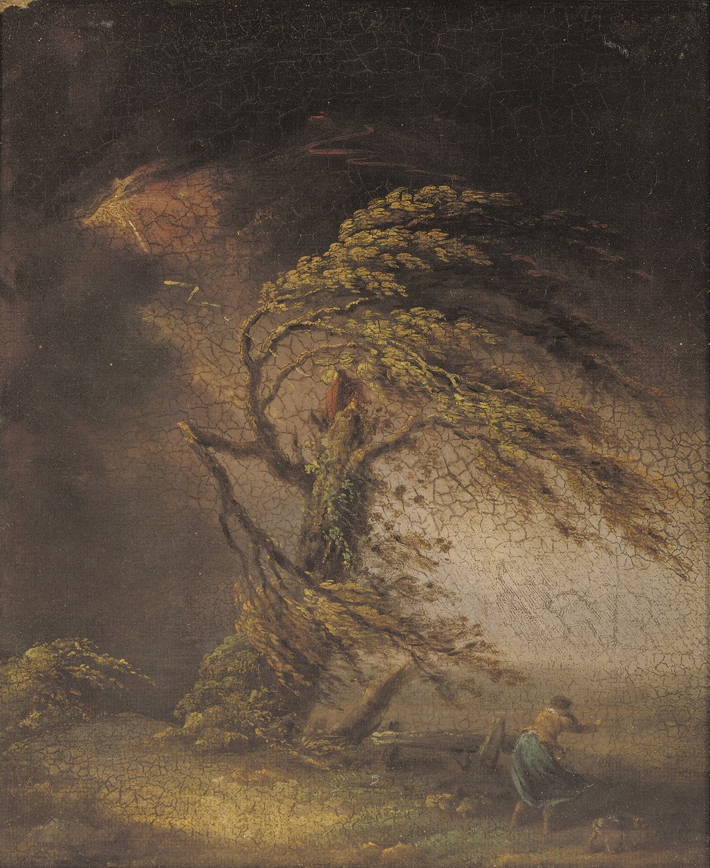 Et træ ramt af lynet (olie på lærred lagt om bord) af James (circle of) Ward