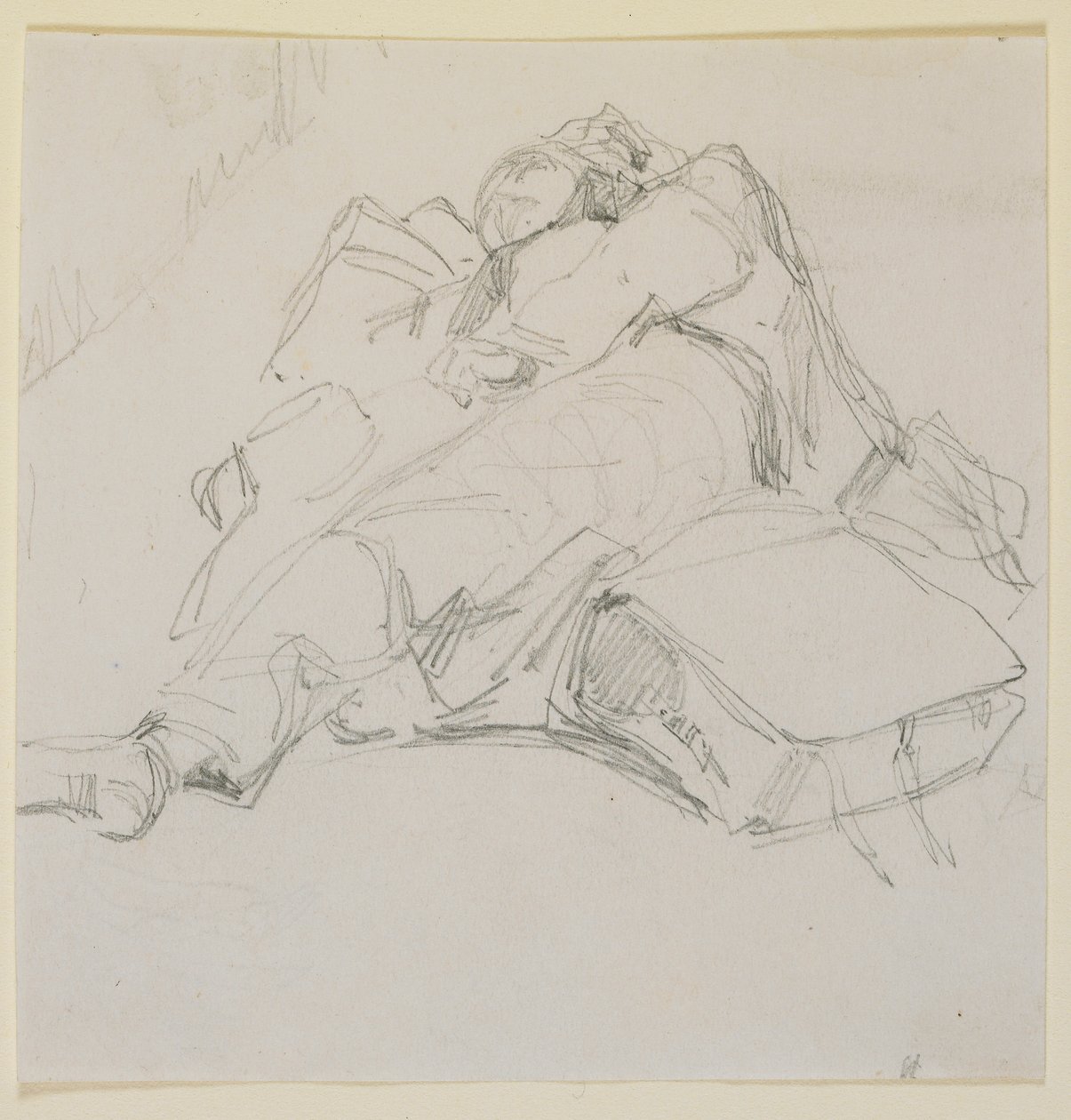 En mand sovende på en bunke bagage, 1858. af James Abbott McNeill Whistler