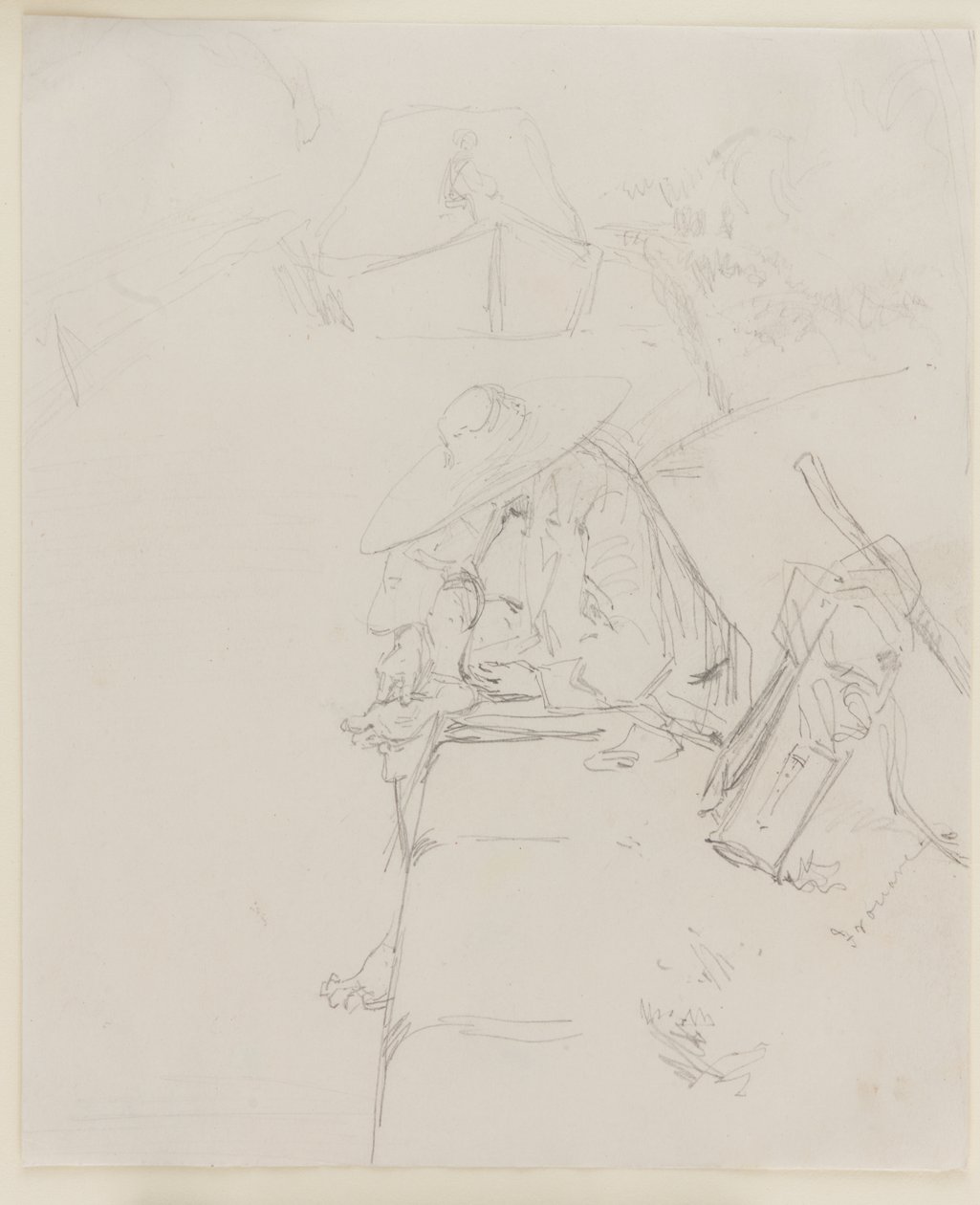 En mand siddende på kanten af en mur, 1858. af James Abbott McNeill Whistler