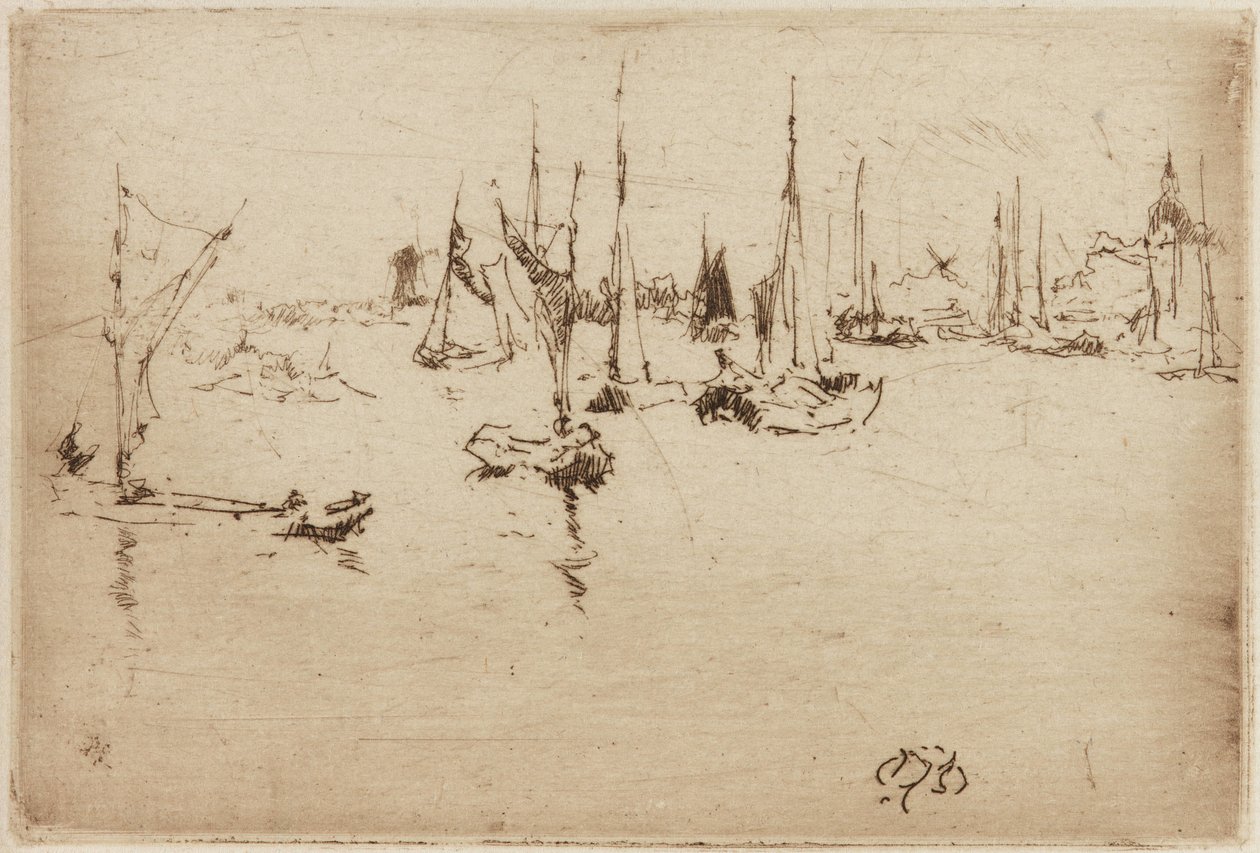 Pramme, Dordrecht, 1884. af James Abbott McNeill Whistler