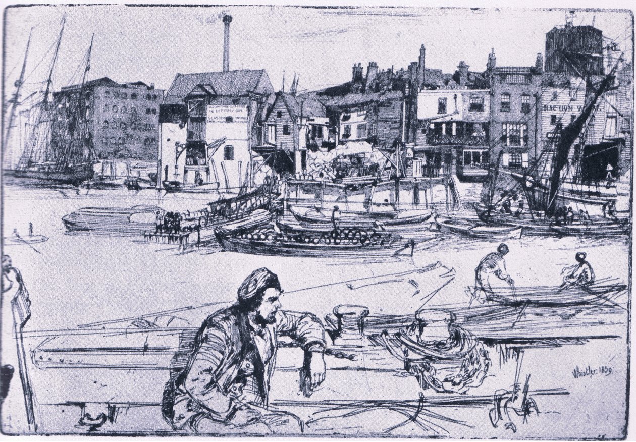 Black Lion Wharf (farve litho) af James Abbott McNeill Whistler
