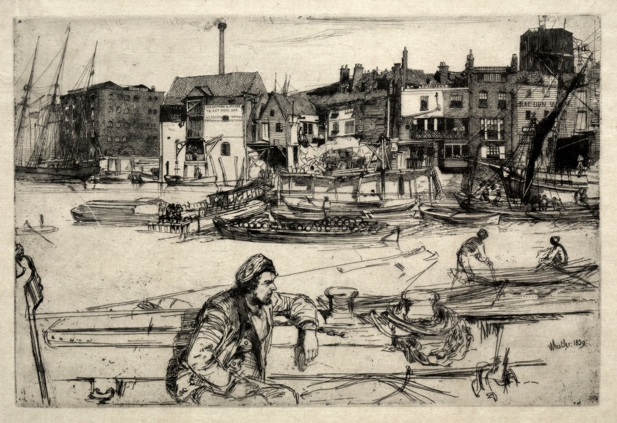 Black Lion Wharf, 1859. af James Abbott McNeill Whistler