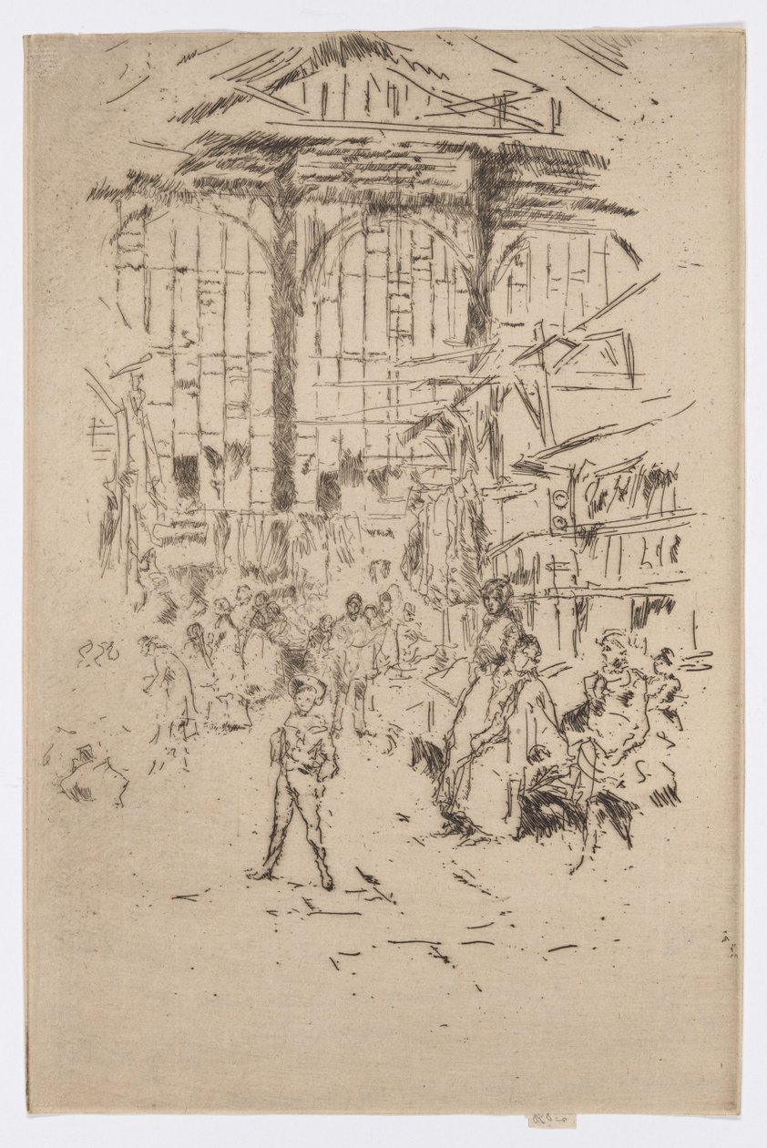 Clothes-Exchange, Houndsditch, No.2, ca. 1886-88 (ætsning; blæk på papir) af James Abbott McNeill Whistler