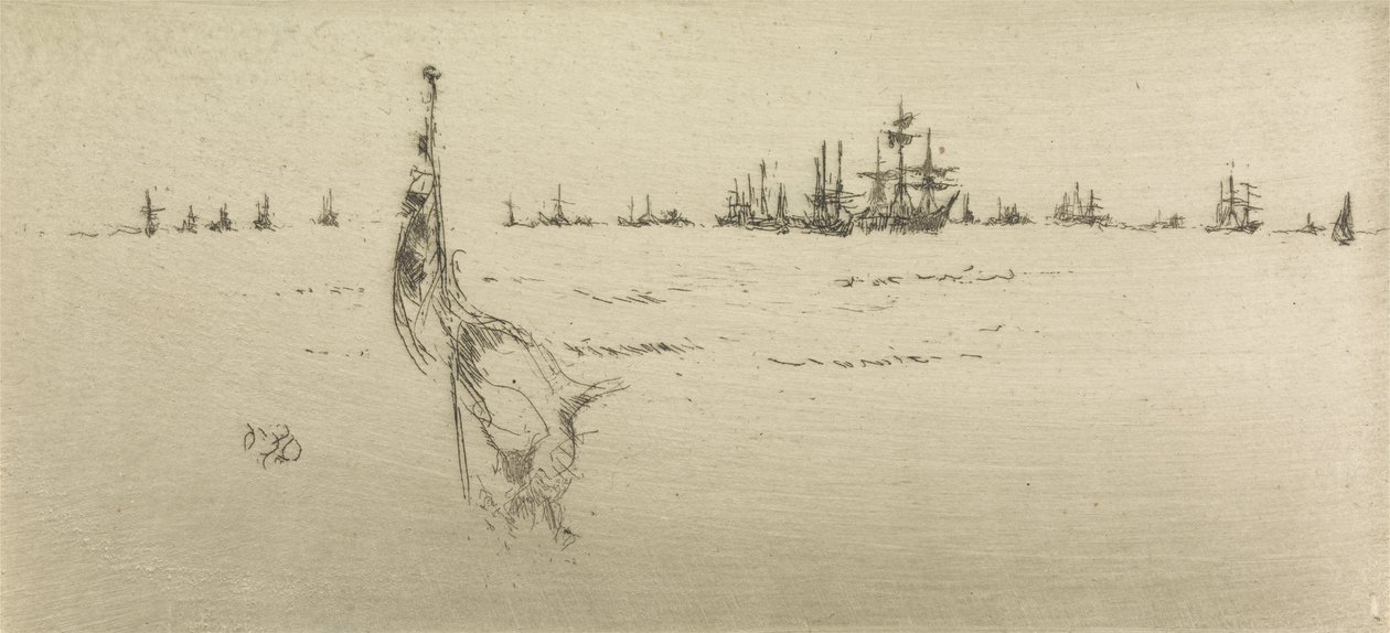 Dipping the Flag, fra et sæt på tolv raderinger med titlen The Naval Review, 1887 af James Abbott McNeill Whistler