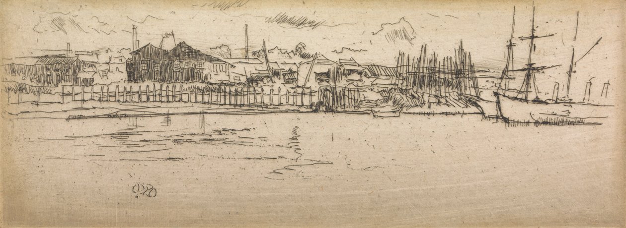 Dry-Dock, Southampton, fra et sæt på tolv raderinger med titlen The Naval Review, 1887 af James Abbott McNeill Whistler