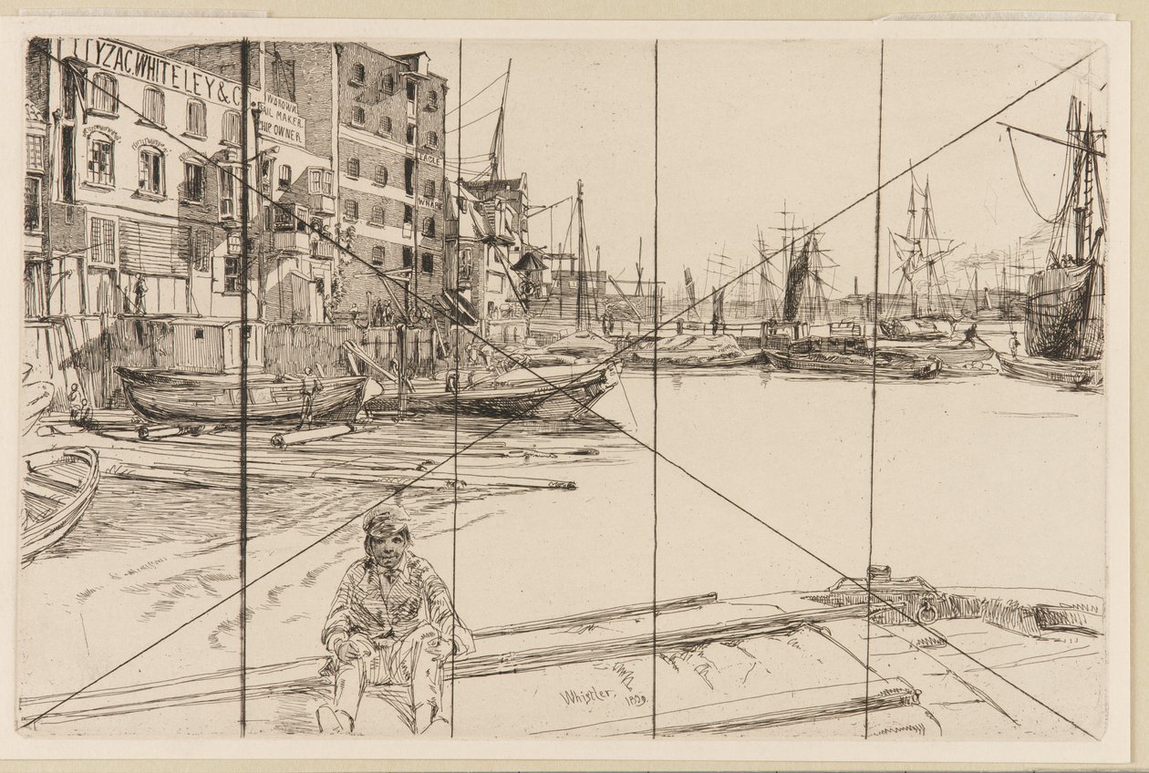 Eagle Wharf Tyzac Whiteley og Co., 1859. af James Abbott McNeill Whistler