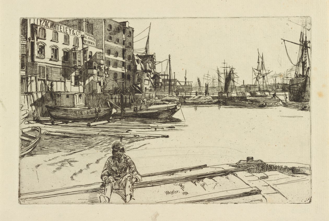 Eagle Wharf Tyzac Whiteley og Co., 1859. af James Abbott McNeill Whistler
