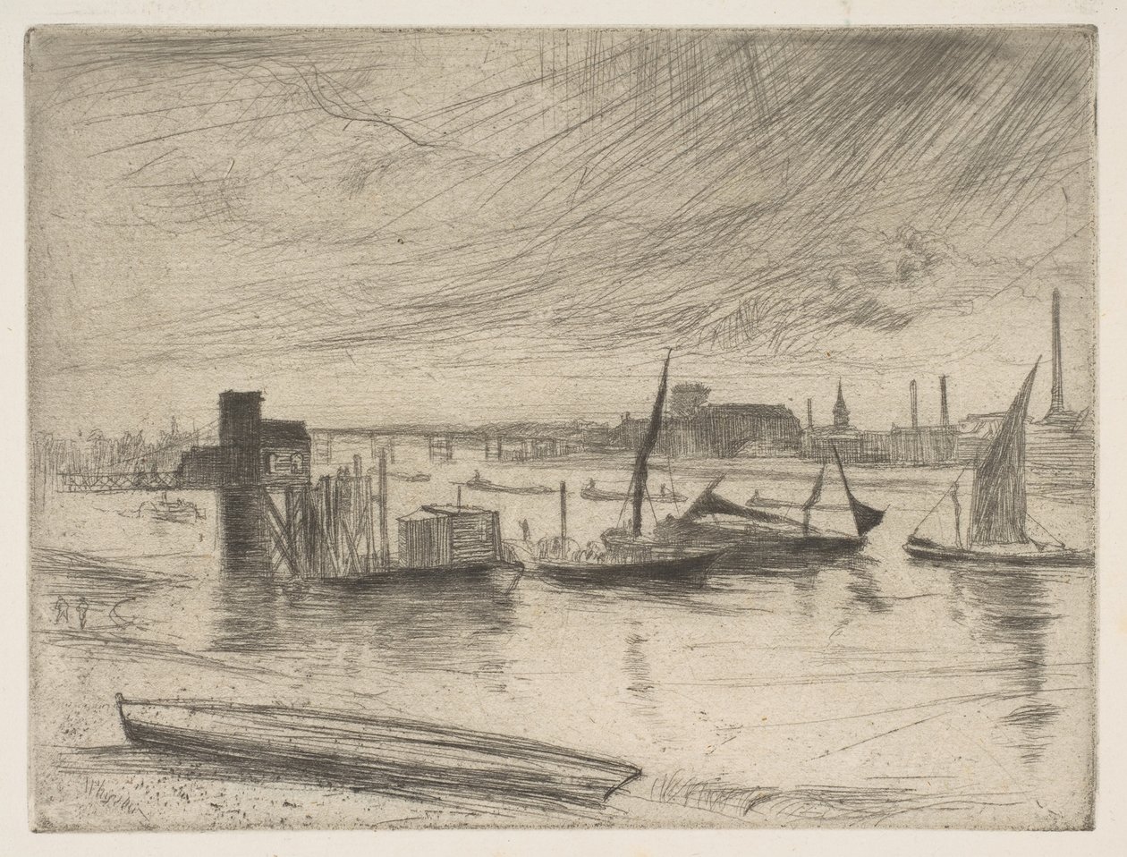 Tidlig morgen, Battersea Battersea Dawn Cadogan Pier, 1861. af James Abbott McNeill Whistler