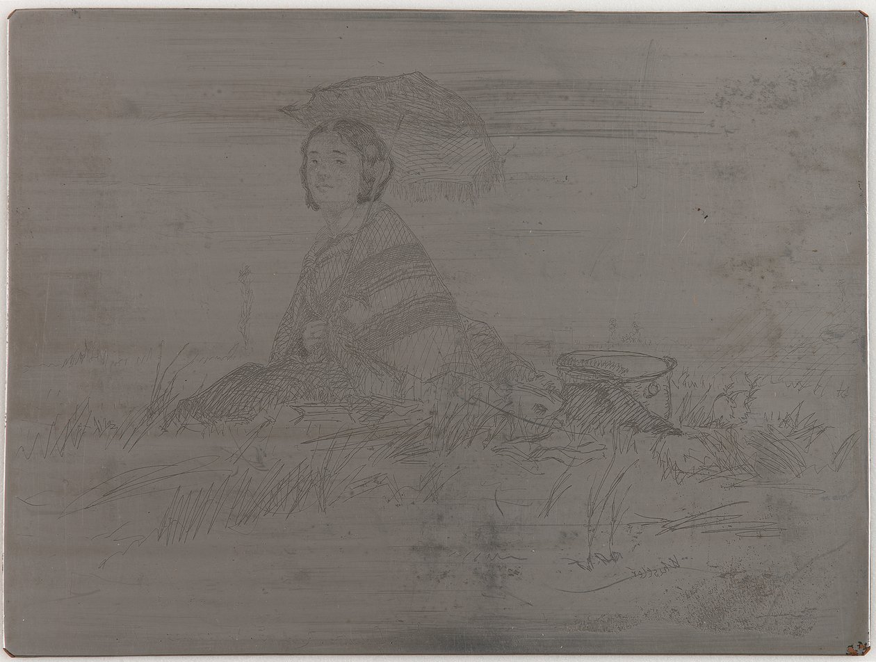 En Plein Soleil. Uannulleret plade fra Twelve Etchings from Nature The French Set, 1858. af James Abbott McNeill Whistler