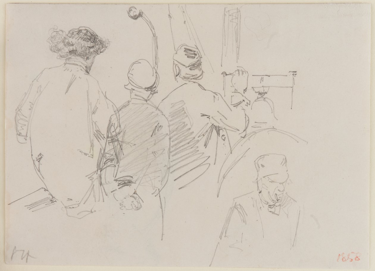 Fire mænd ombord på en båd, 1858. af James Abbott McNeill Whistler