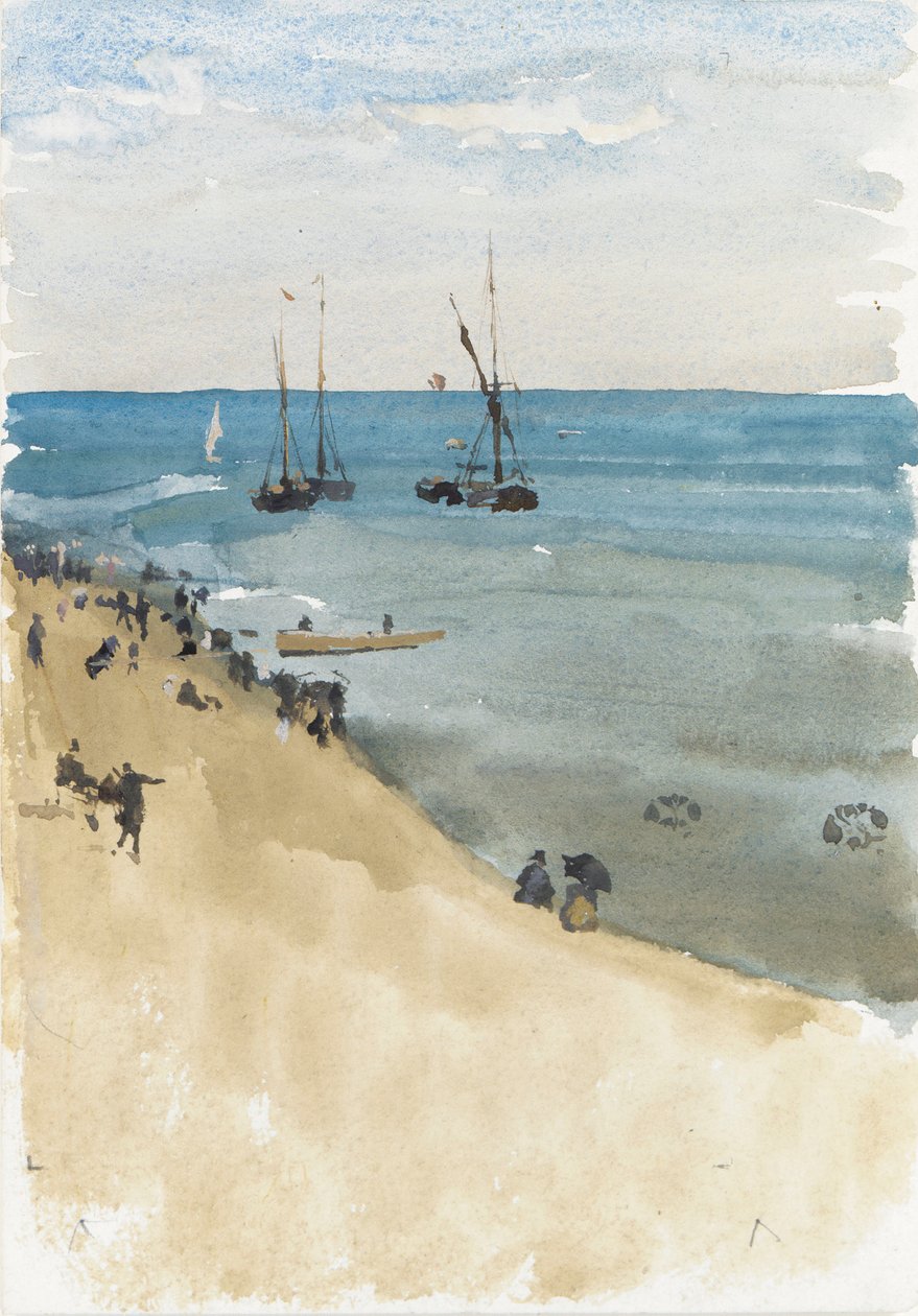Grøn og sølv - The Bright Sea, Dieppe, ca. 1883-85 (akvarel og gouache på papir) af James Abbott McNeill Whistler
