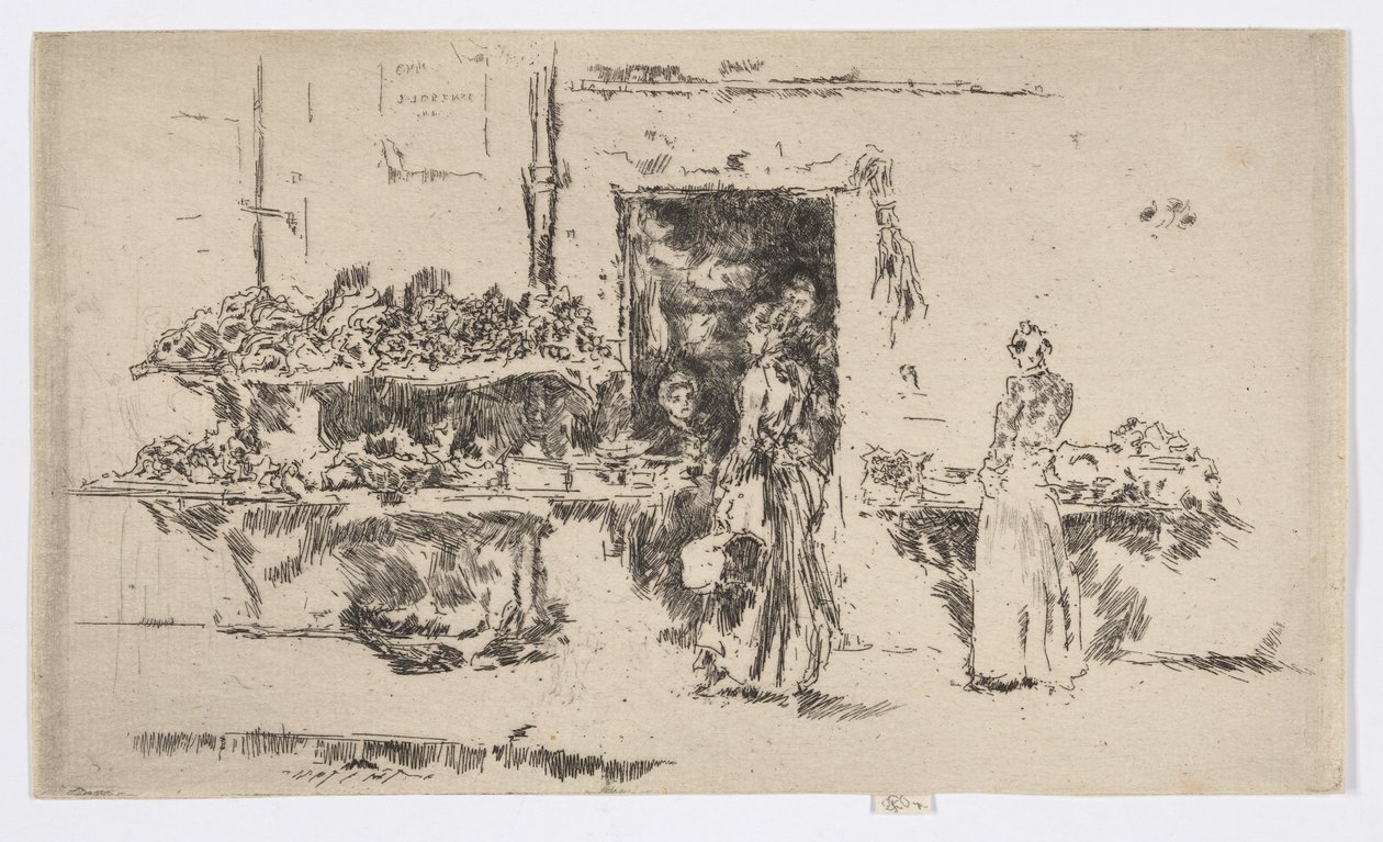 Grønthandlerens butik, Paris, ca. 1892-93 (radering; blæk på papir) af James Abbott McNeill Whistler
