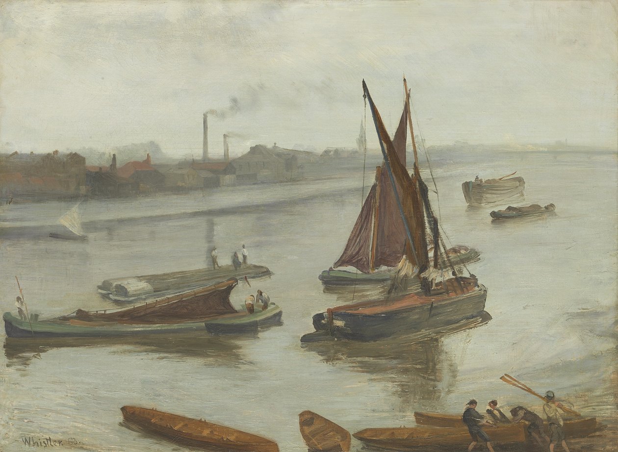 Grå og sølv: Old Battersea Reach af James Abbott McNeill Whistler