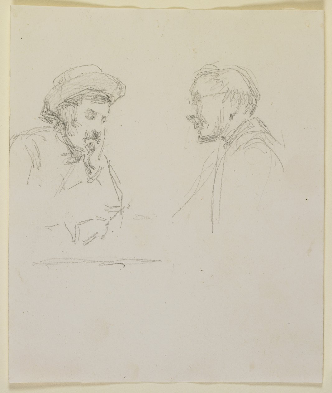 Hoveder af to mænd, ca. 1855-59 (blyant på råhvidt vævet papir) af James Abbott McNeill Whistler