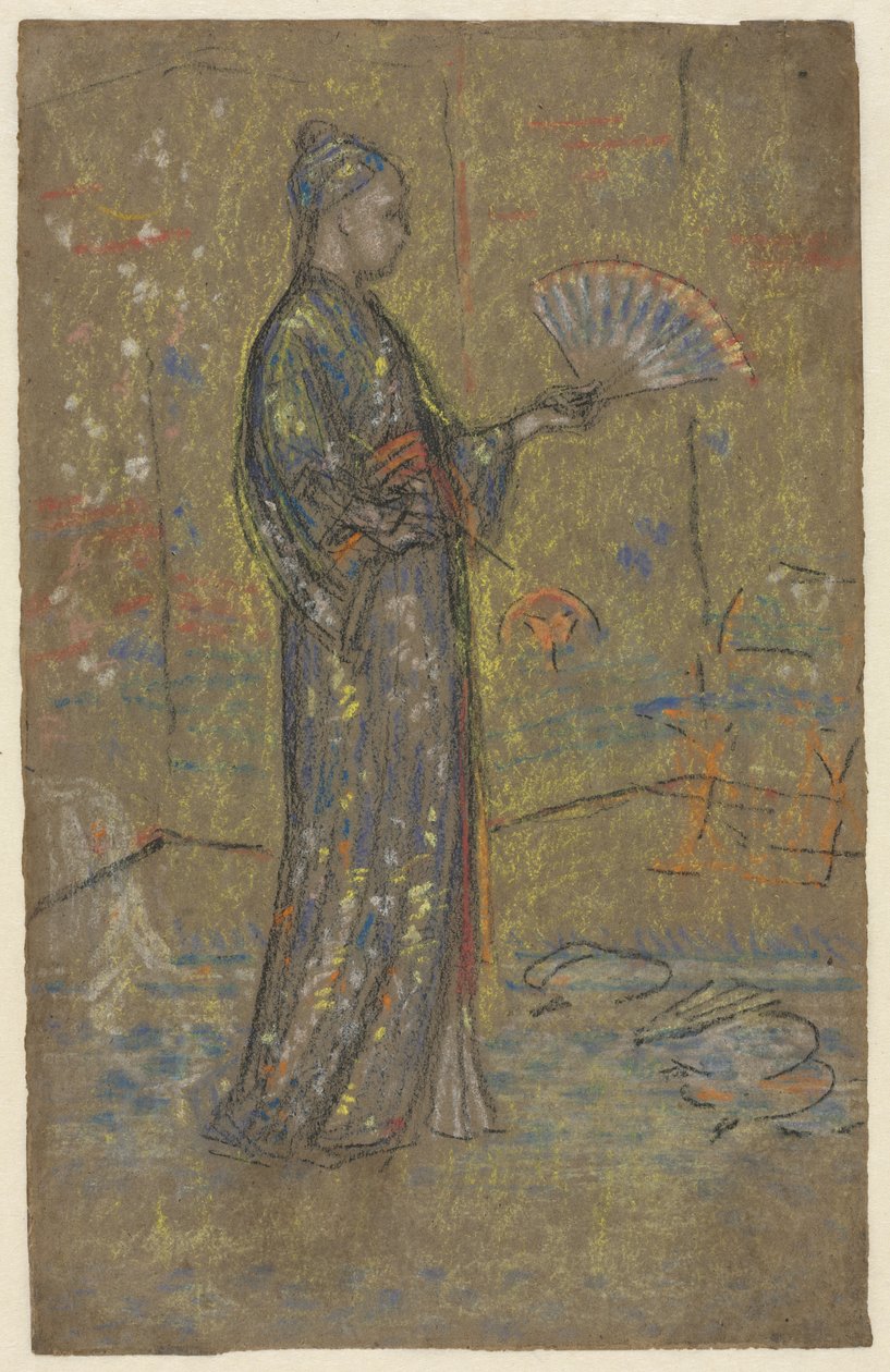 Japansk kvinde maler en vifte, ca. 1872 (sort kridt og pastel) af James Abbott McNeill Whistler