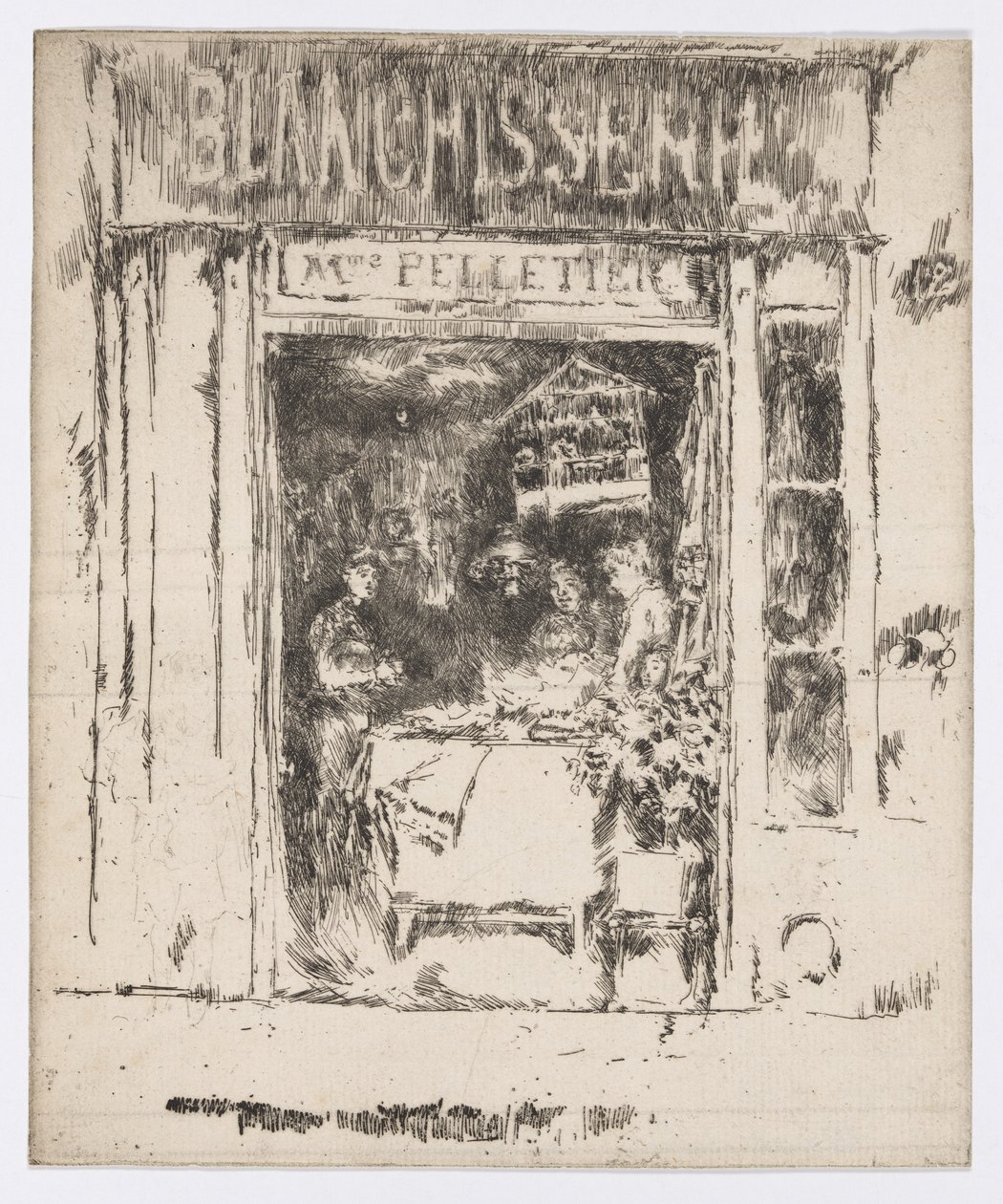 Mme Pelletier, Blanchisserie, Paris, ca. 1892-93 (radering; blæk på papir) af James Abbott McNeill Whistler