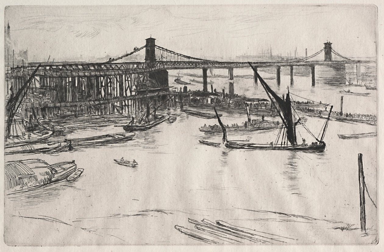 Old Hungerford Bridge. af James Abbott McNeill Whistler