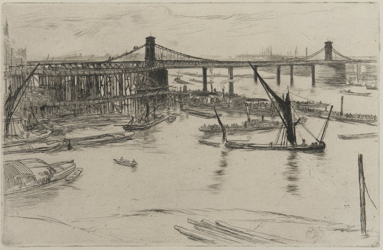 Old Hungerford Bridge, 1861 (radering på papir) af James Abbott McNeill Whistler