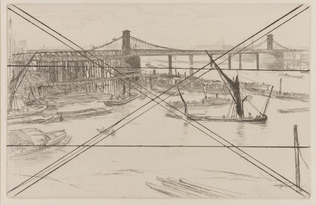 Old Hungerford Bridge, 1861. af James Abbott McNeill Whistler