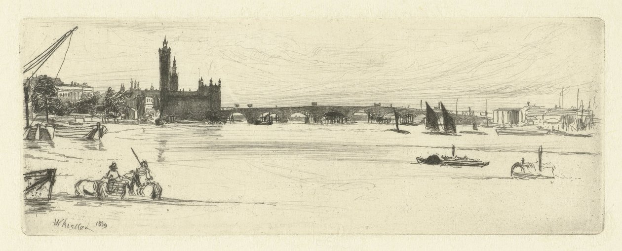 Old Westminster Bridge Seksten raderinger af scener om Themsen og andre emner (serietitel) af James Abbott McNeill Whistler