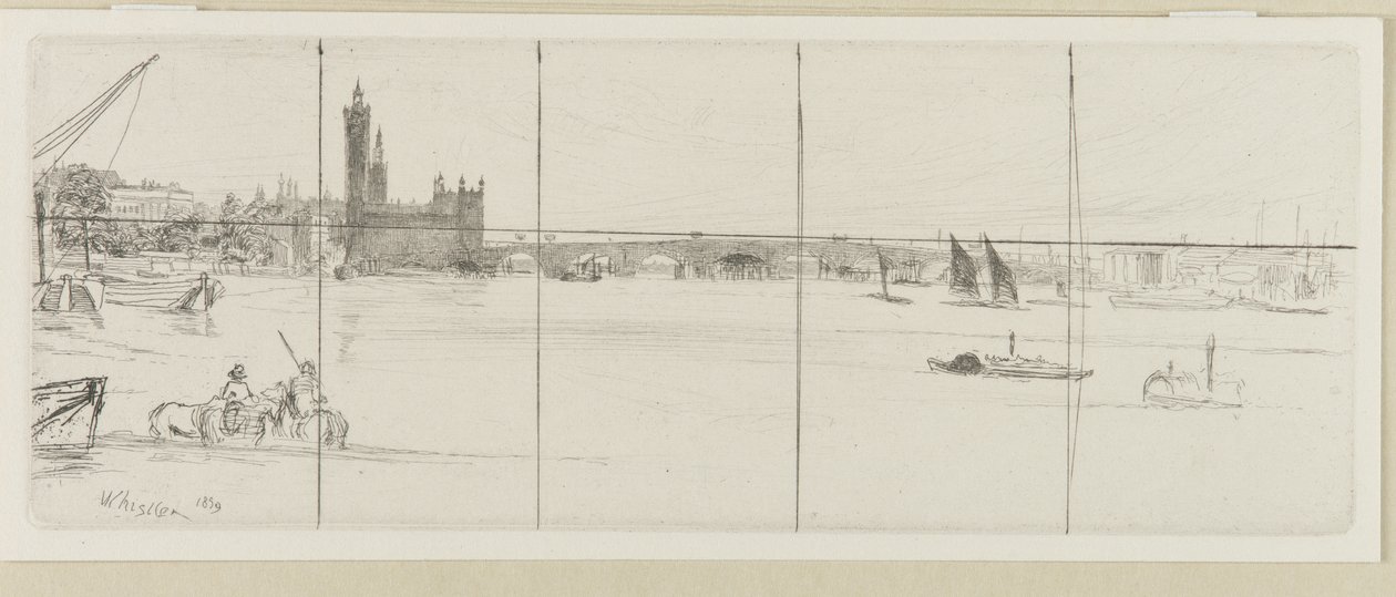 Old Westminster Bridge, 1859. af James Abbott McNeill Whistler
