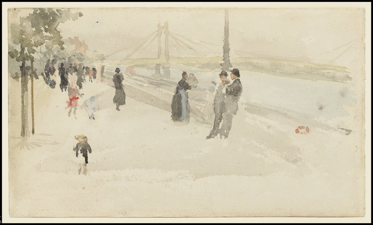 Pink og sølv - Chelsea, the Embankment, ca. 1885 af James Abbott McNeill Whistler