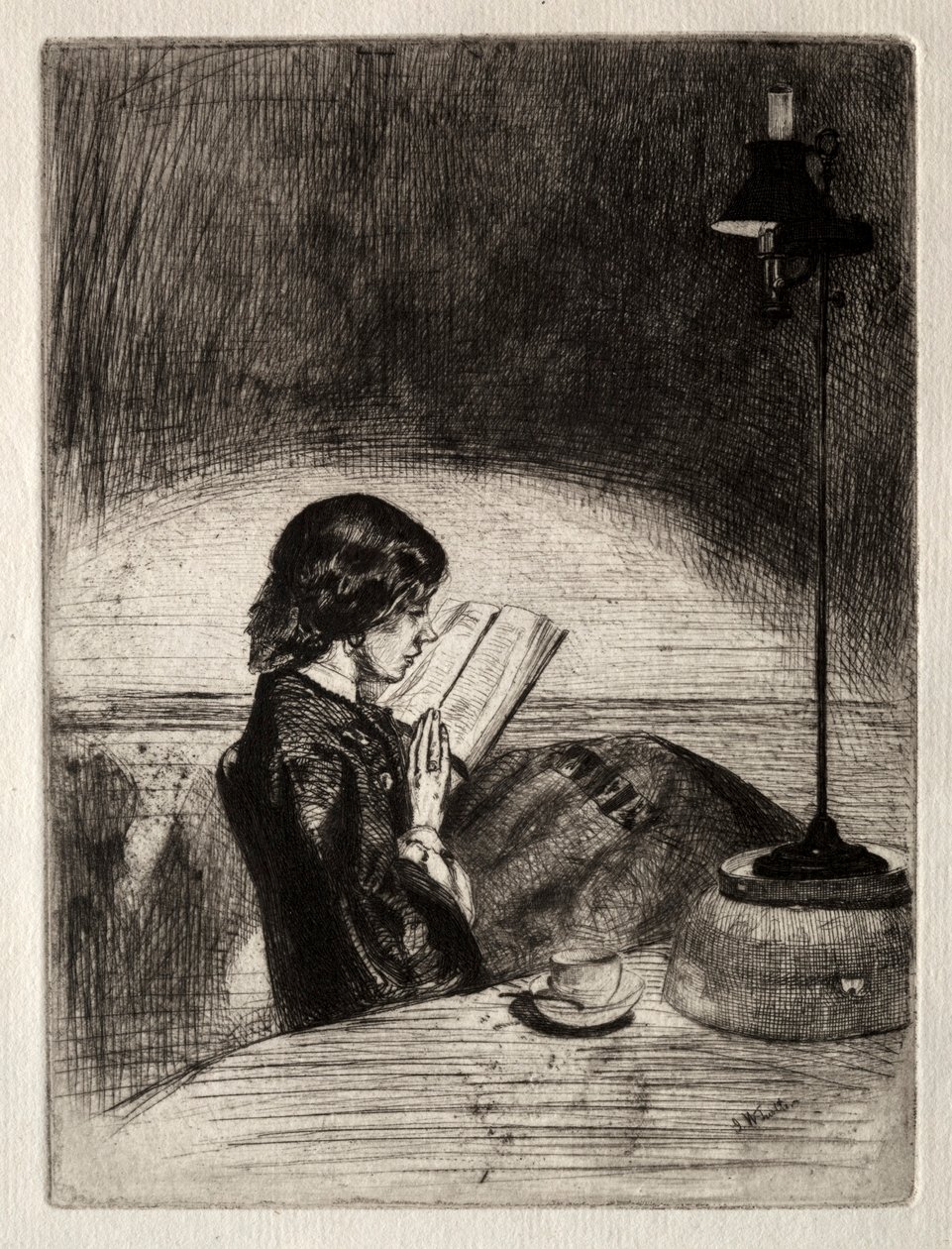 Læsning af Lamplight, 1859. af James Abbott McNeill Whistler