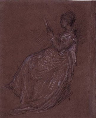Siddende Lady Reading, studie for fru Layland (pastelkridt på papir) af James Abbott McNeill Whistler