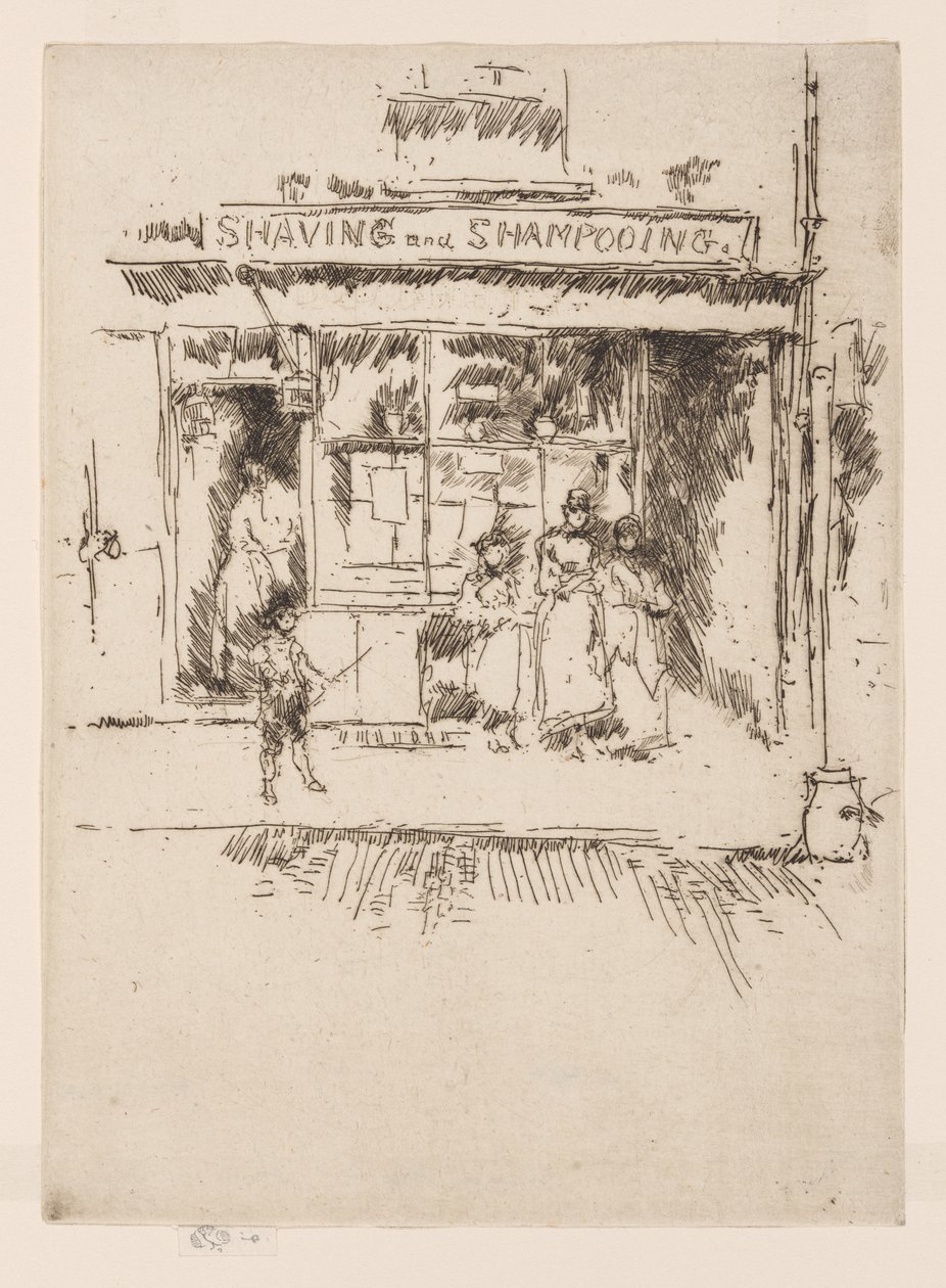 Shaving and Shampooing, ca. 1886-88 (radering; blæk på papir) af James Abbott McNeill Whistler