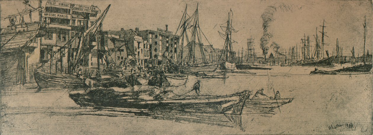 Thames Warehouses, 1859, 1904 af James Abbott McNeill Whistler