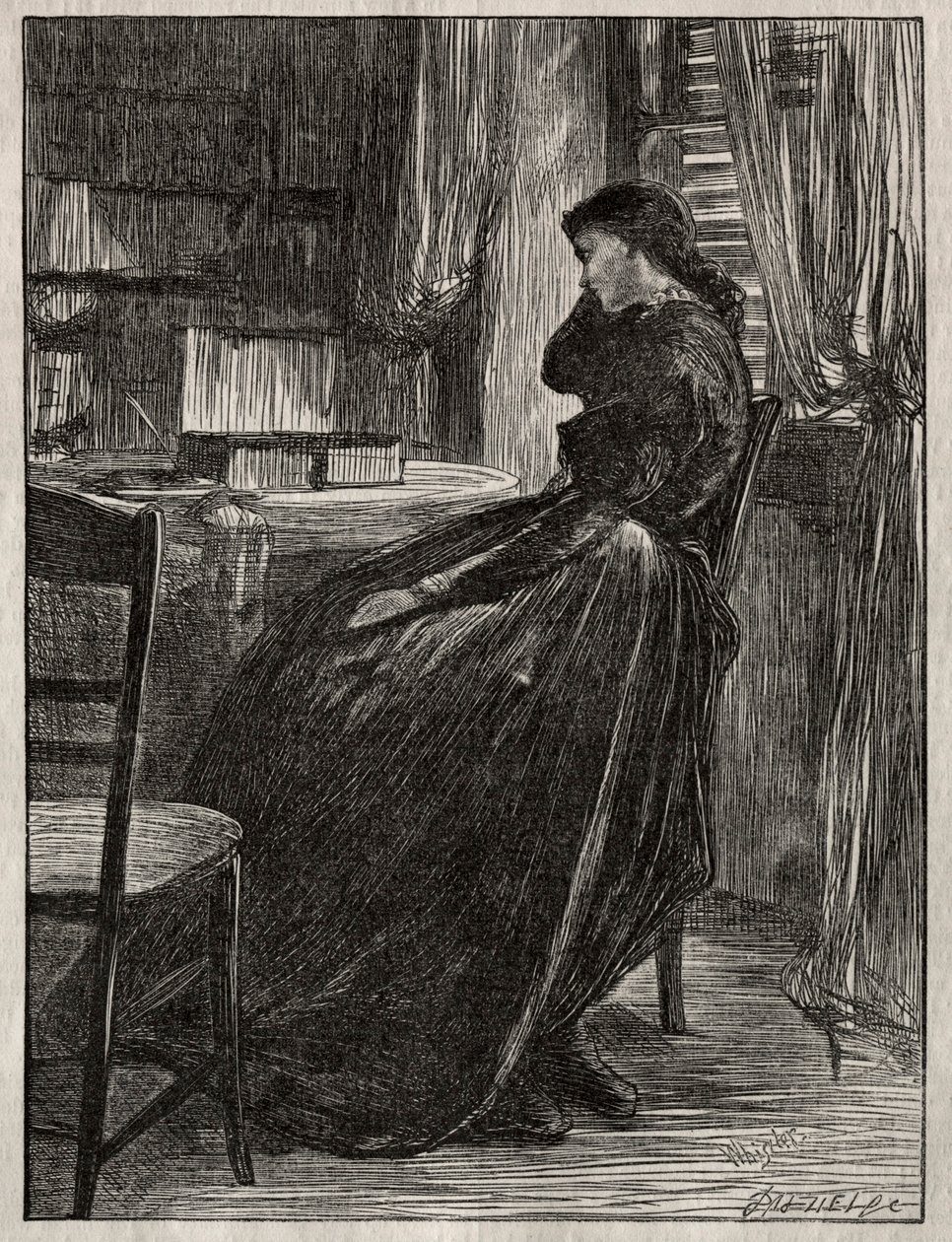 Retsprædikenen: Joanna Douglas ved sit skrivebord, 1862. af James Abbott McNeill Whistler