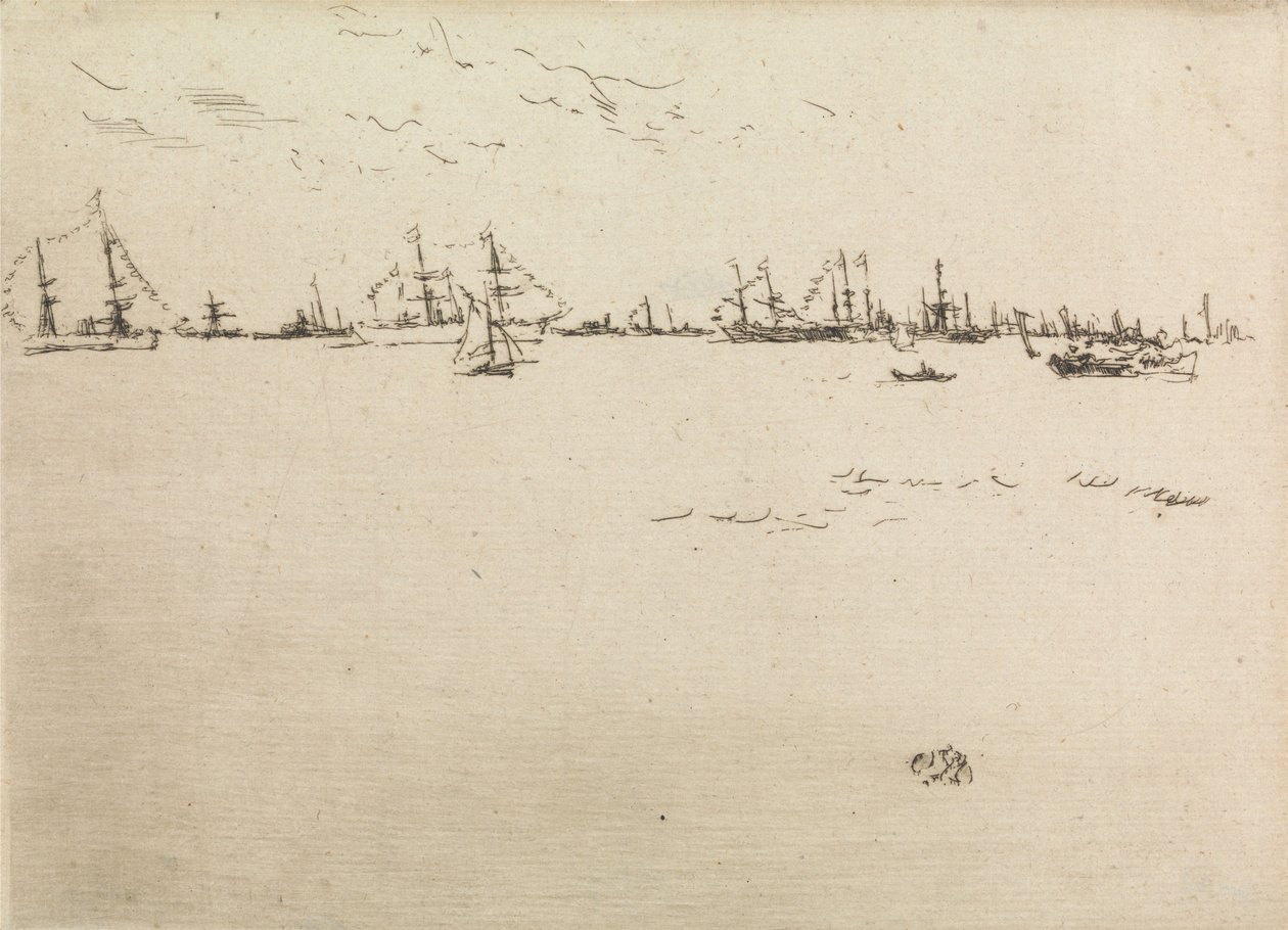 Troop Ships, fra et sæt på tolv raderinger med titlen The Naval Review, 1887 af James Abbott McNeill Whistler