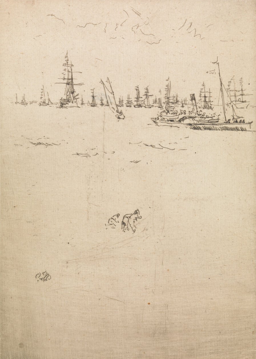 Besøgsbåd, fra et sæt på tolv raderinger med titlen The Naval Review, 1887 af James Abbott McNeill Whistler