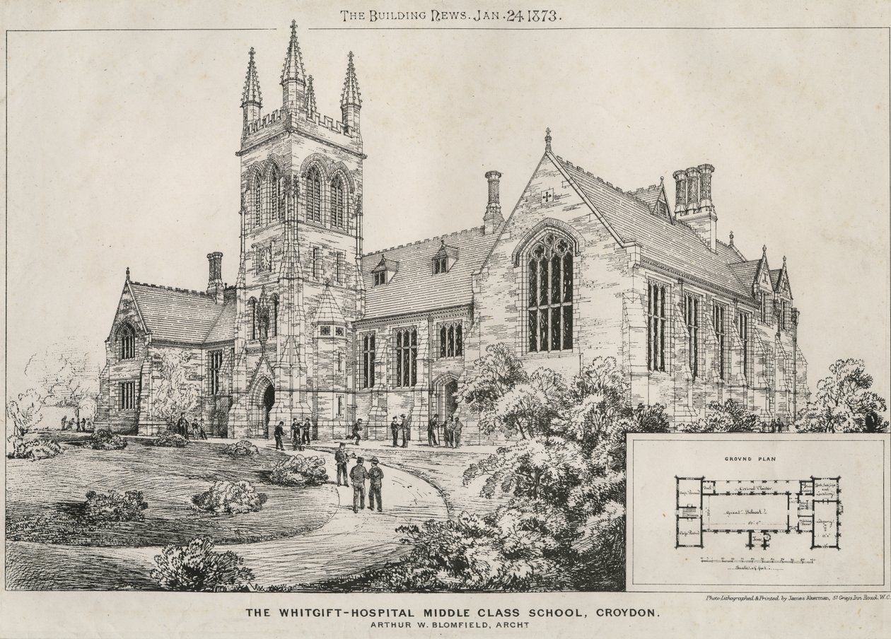 The Whitgift Hospital Middle Class School, Croydon, 1873 af James Akerman