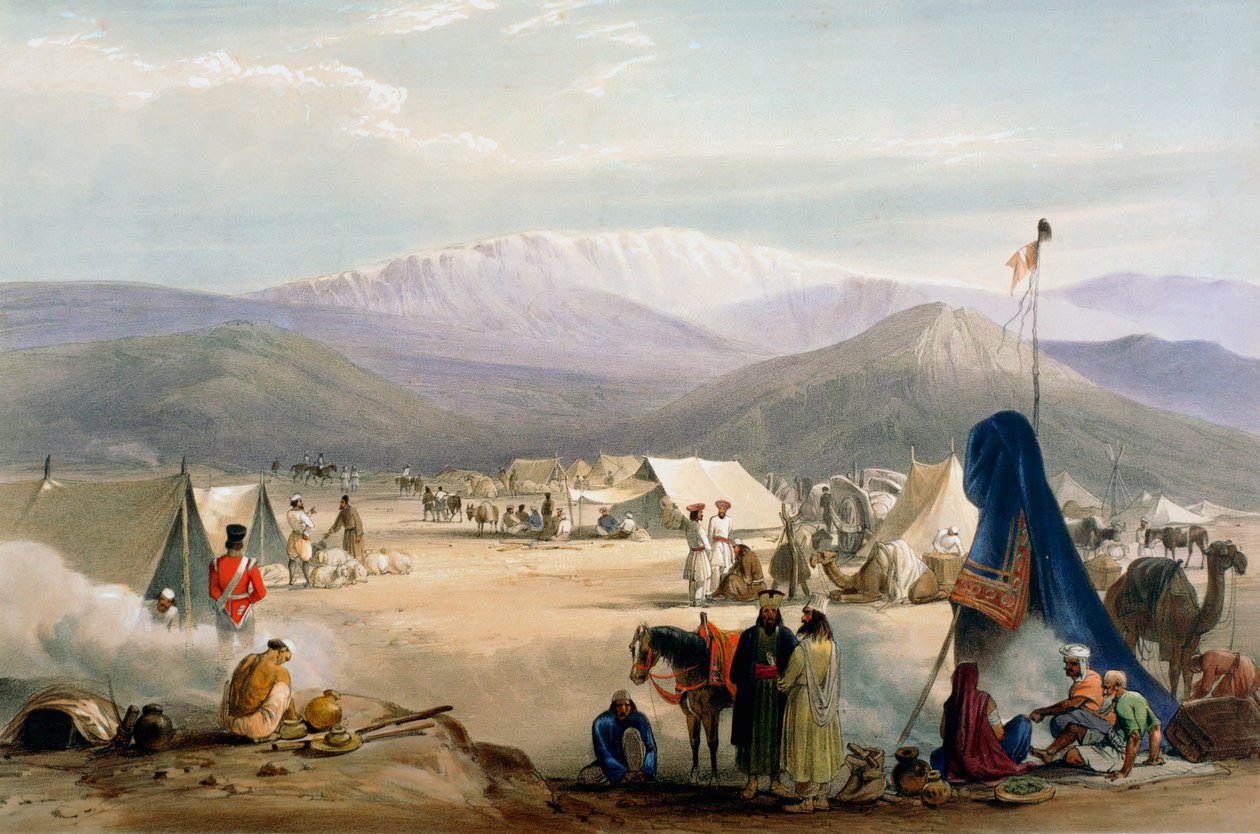 Britisk hærlejr ved Dadur ved indgangen til Bolan-passet, Første anglo-afghanske krig, 1838-1842 af James Atkinson