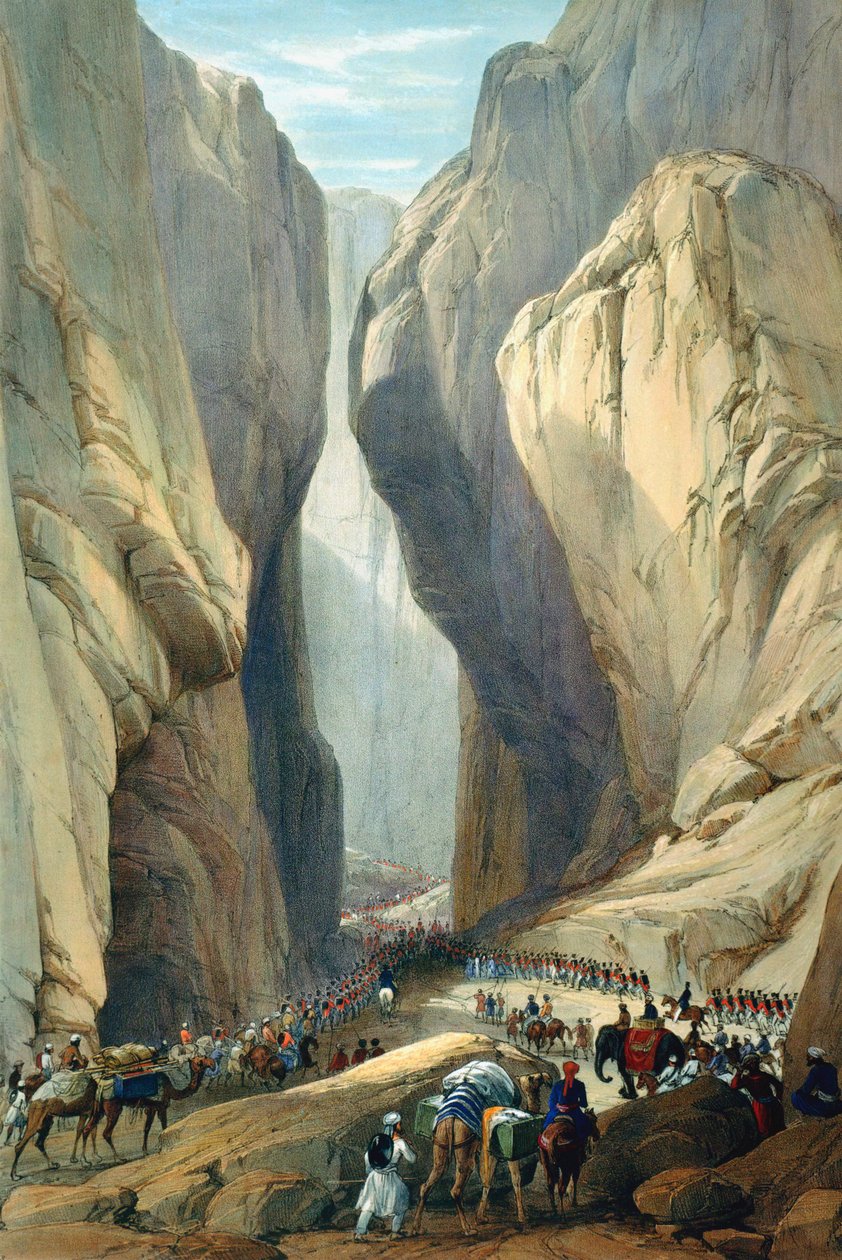 Britisk hær på vej ind i Bolan-passet fra Dadur, første anglo-afghanske krig, 1838-1842 af James Atkinson