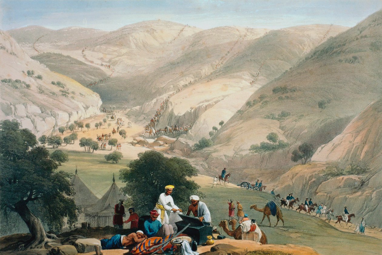 Lejr af det 1. bengalske europæiske regiment, første anglo-afghanske krig 1838-1842 af James Atkinson