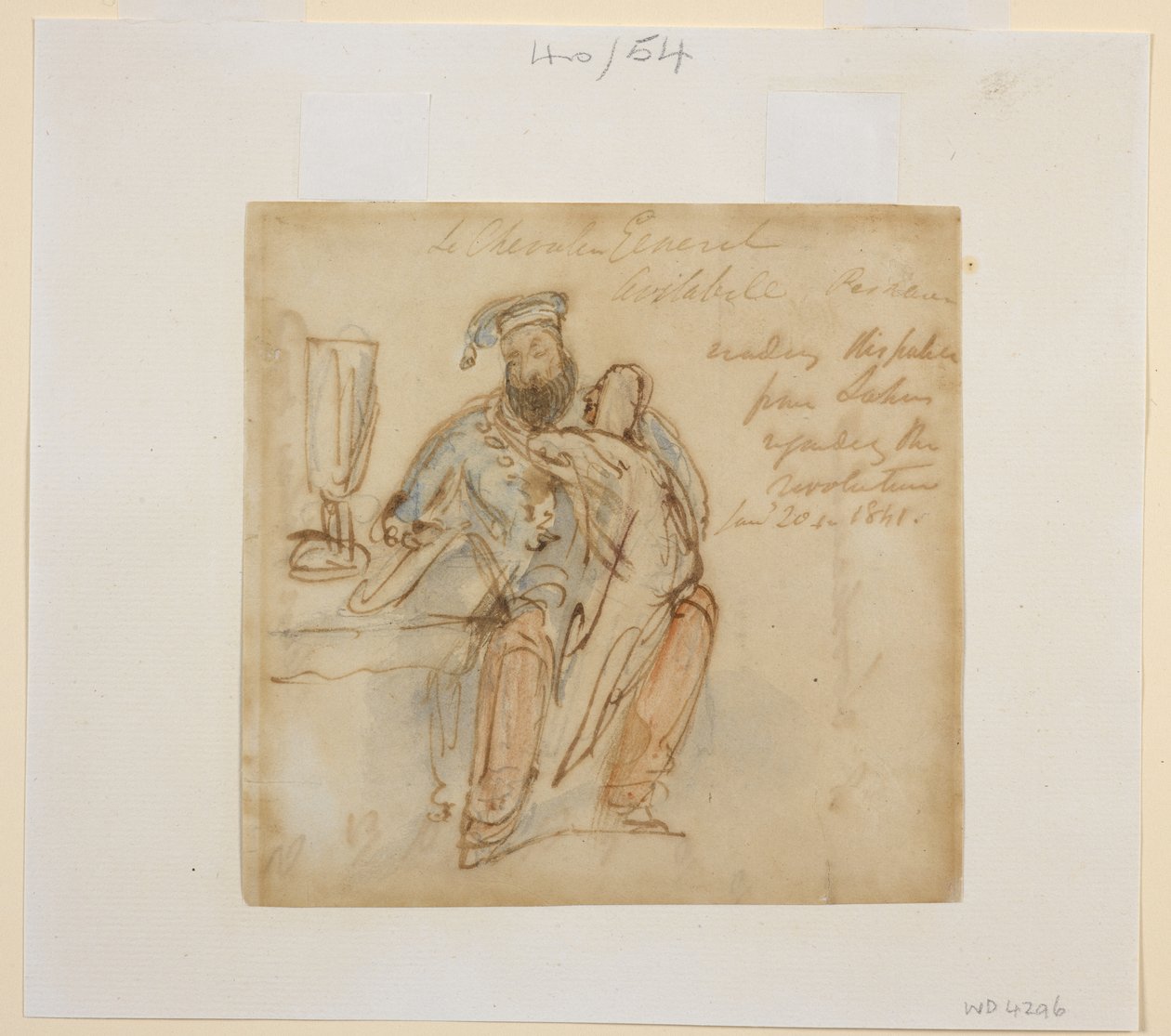 General Avitabile sad ved et bord og læste med en kvinde på knæet, muligvis hans favorit, Begum Peri af James Atkinson