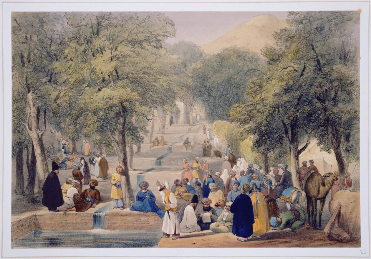The Avenue at Babers Tomb, fra Sketches in Afghaunistan, indgraveret af Charles Haghe (1810-88) og Louis Haghe (1806-85), udgivet af Henry Graves, 1842 af James Atkinson