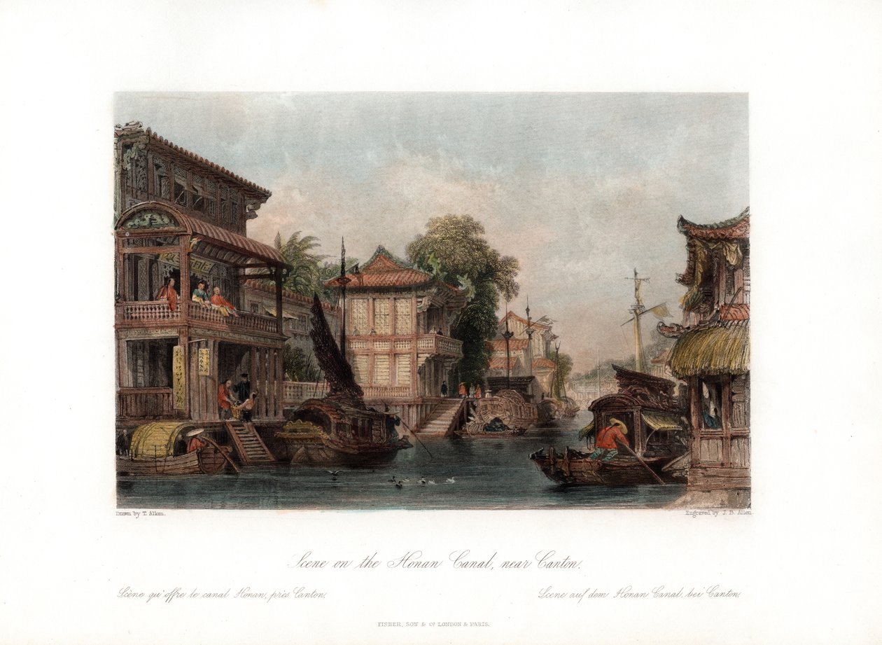 Scene på Honan-kanalen, nær Canton, Kina, c1840. af James B. Allen