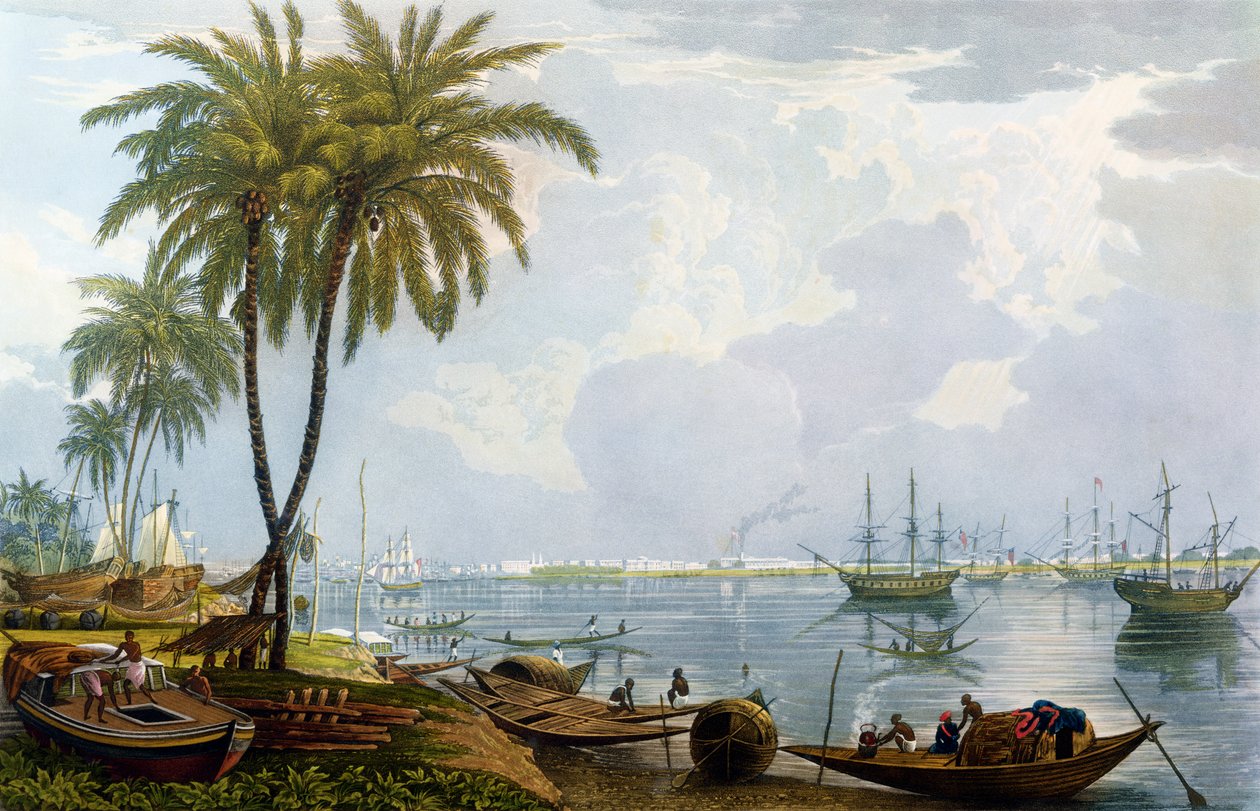 En udsigt over Calcutta, fra et punkt modsat Kidderpore, 1837, indgraveret af Robert Havell den Yngre (1793-1878) (akvatint) af James Baillie Fraser