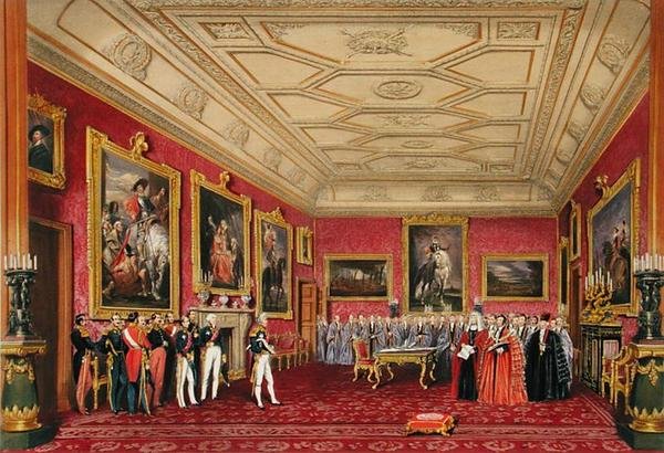 Rubens Room, Windsor Castle - Kongen af Frankrig modtager en adresse fra Alderman af James Baker (after) Pyne