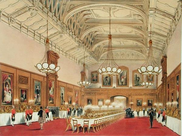 Waterloo Gallery, Windsor Castle, på besøg af Ruslands kejser af James Baker (after) Pyne