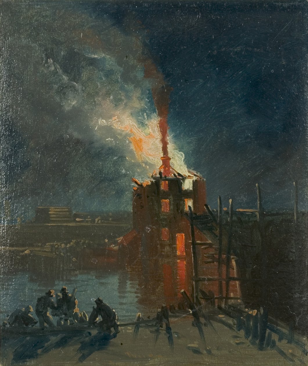 Bristol Riots: Warehouse from Wapping, ca. 1832 (olie på papir) af James Baker Pyne