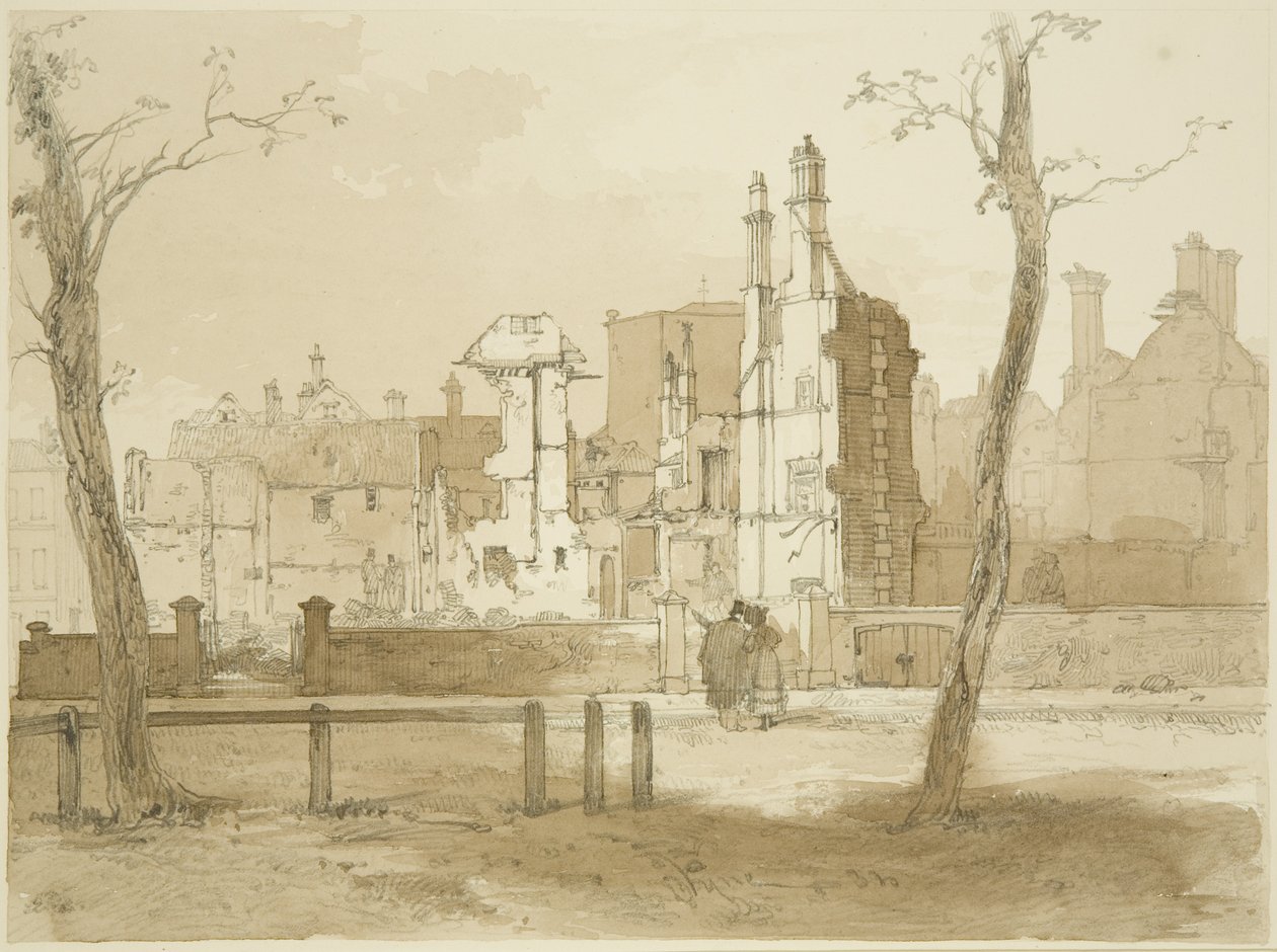 Vestsiden af Queen Square, efter optøjerne (blyant og akvarel på papir) af James Baker Pyne