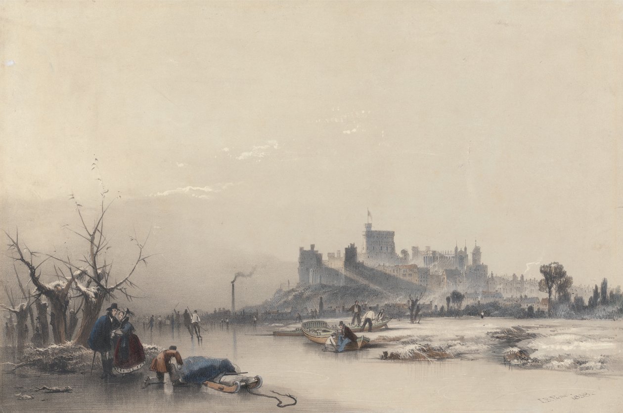 Windsor Castle fra den frosne flod under den store frost af James Baker Pyne